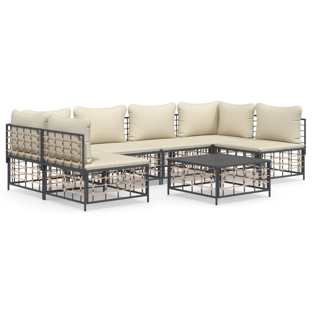 Set Divani da Giardino 7 pz con Cuscini Antracite in Polyrattan