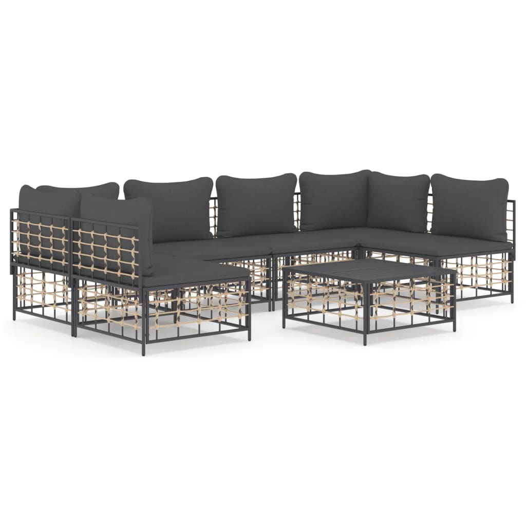 Set Divani da Giardino 7 pz con Cuscini Antracite in Polyrattan