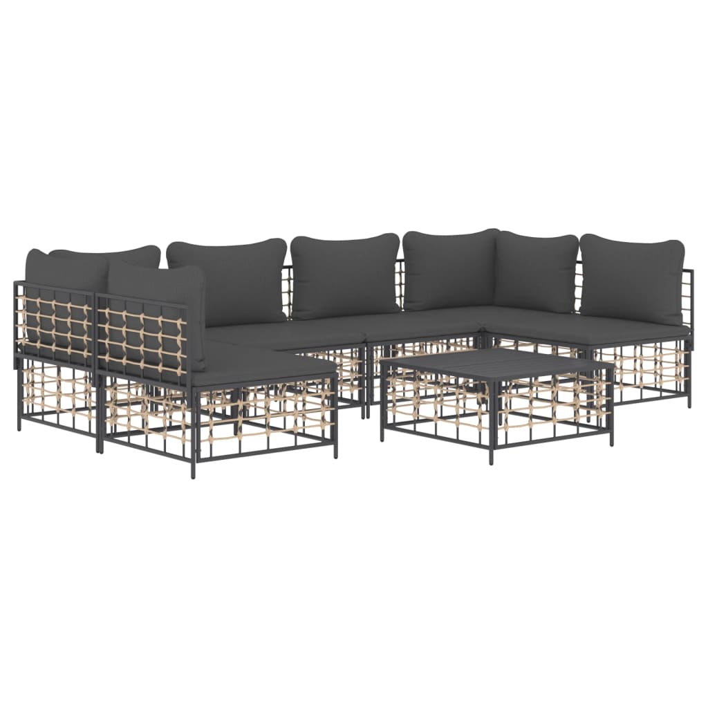 Set Divani da Giardino 7 pz con Cuscini Antracite in Polyrattan