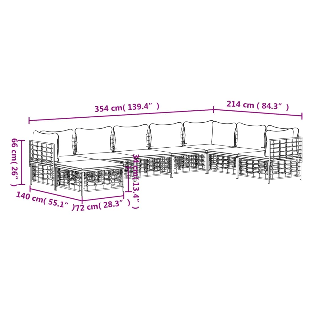 Set Divani da Giardino 8 pz con Cuscini Antracite in Polyrattan