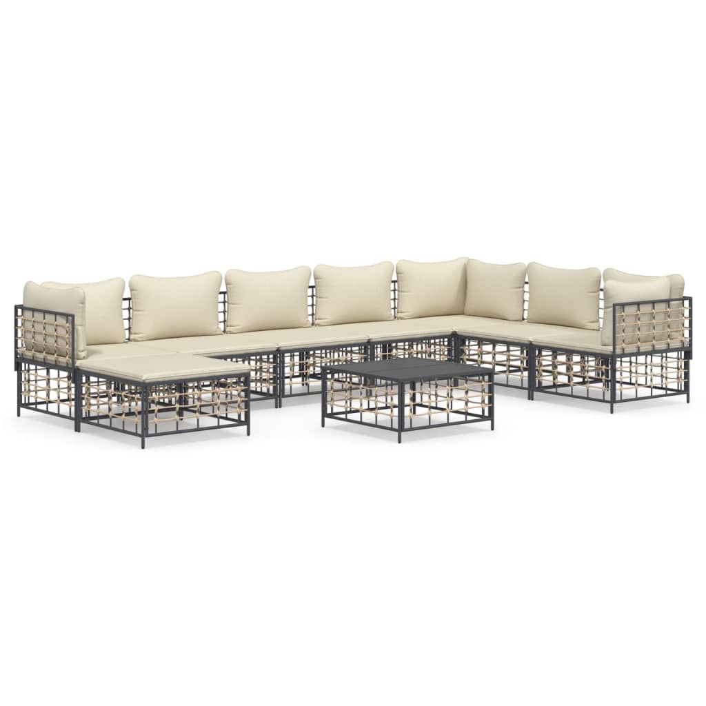 Set Divani da Giardino 9 pz con Cuscini Antracite in Polyrattan