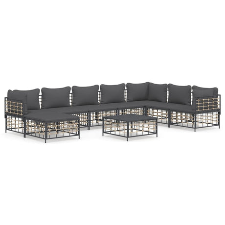 Set Divani da Giardino 9 pz con Cuscini Antracite in Polyrattan