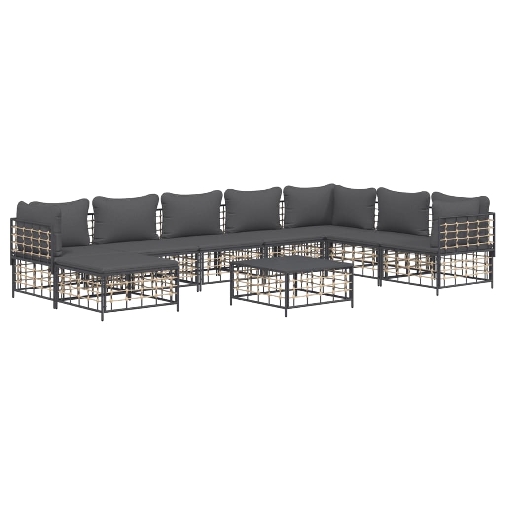 Set Divani da Giardino 9 pz con Cuscini Antracite in Polyrattan