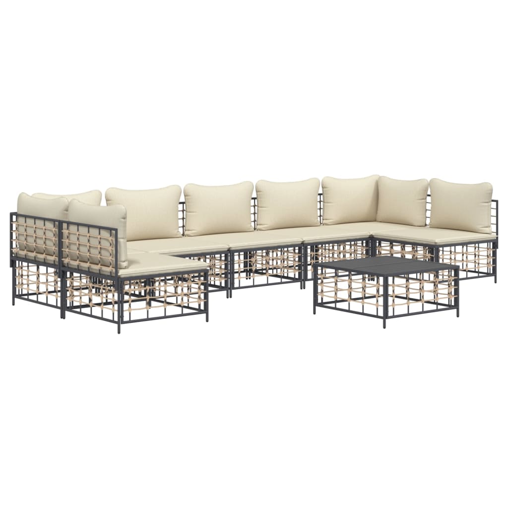 Set Divani da Giardino 8 pz con Cuscini Antracite in Polyrattan