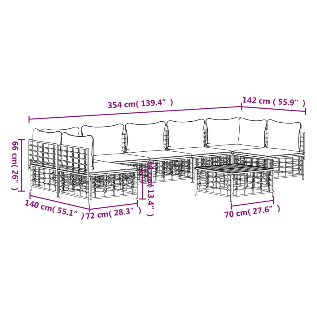 Set Divani da Giardino 8 pz con Cuscini Antracite in Polyrattan