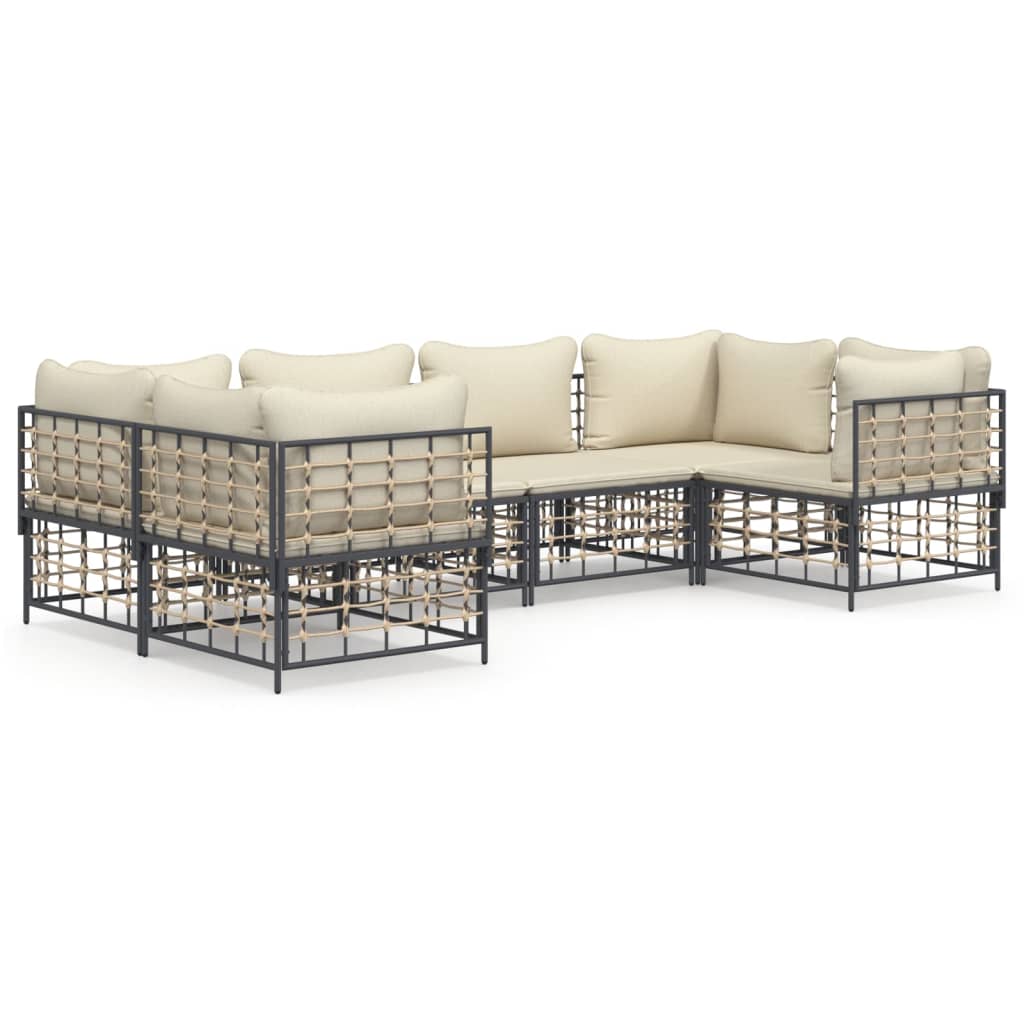 Set Divani da Giardino 6 pz con Cuscini Antracite in Polyrattan