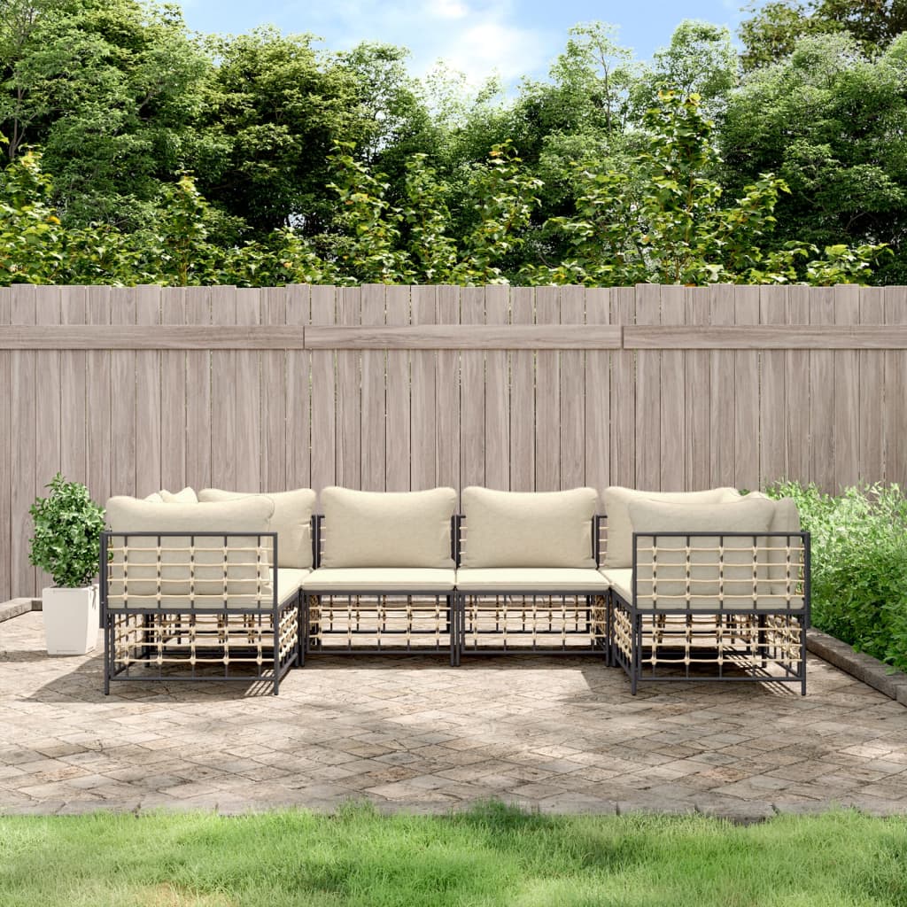 Set Divani da Giardino 6 pz con Cuscini Antracite in Polyrattan