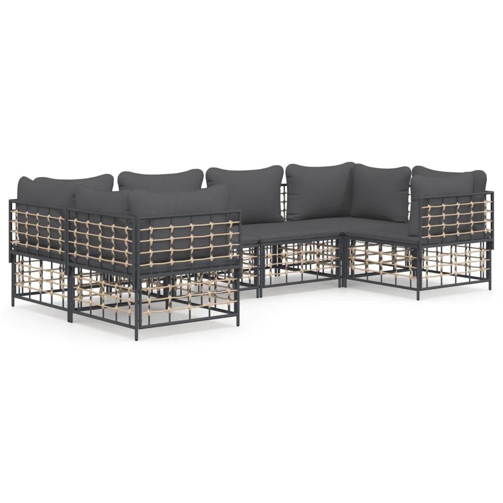 Set Divani da Giardino 6 pz con Cuscini Antracite in Polyrattan