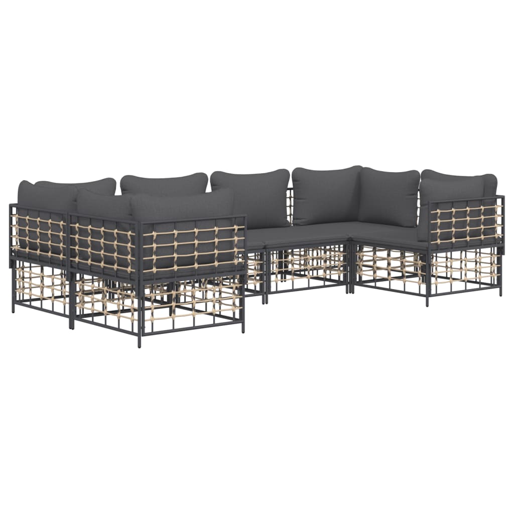 Set Divani da Giardino 6 pz con Cuscini Antracite in Polyrattan