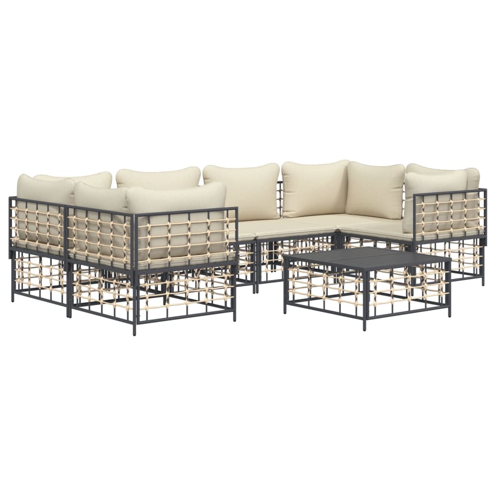 Set Divani da Giardino 7 pz con Cuscini Antracite in Polyrattan