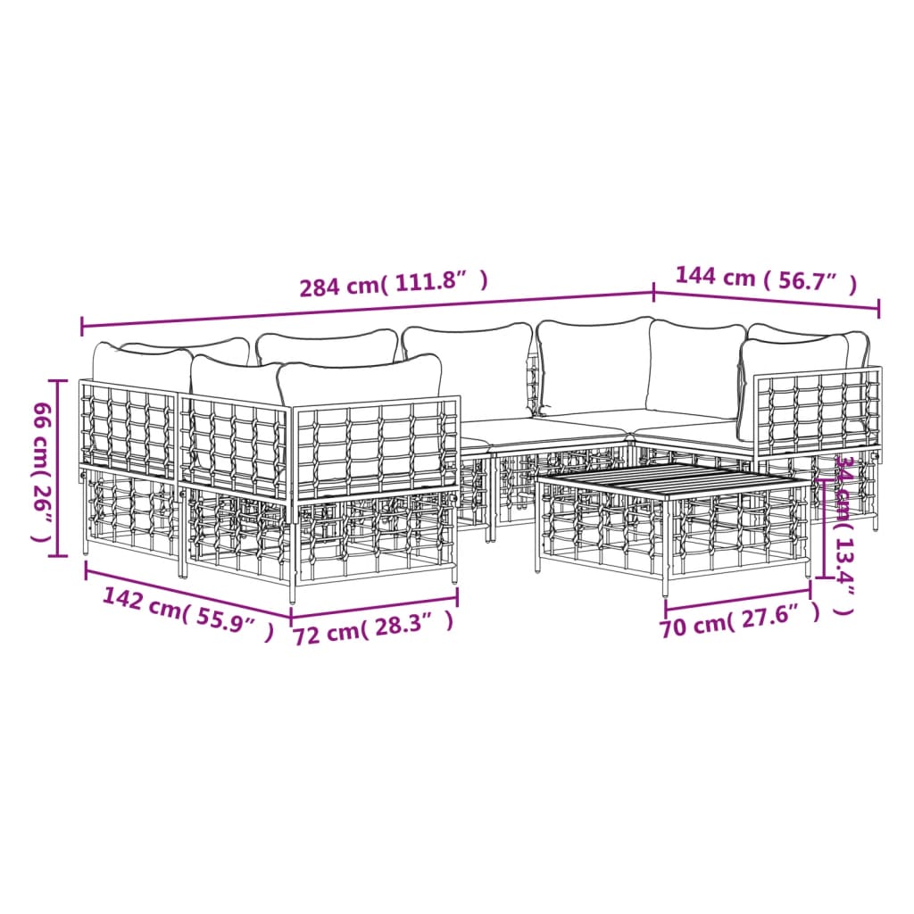 Set Divani da Giardino 7 pz con Cuscini Antracite in Polyrattan