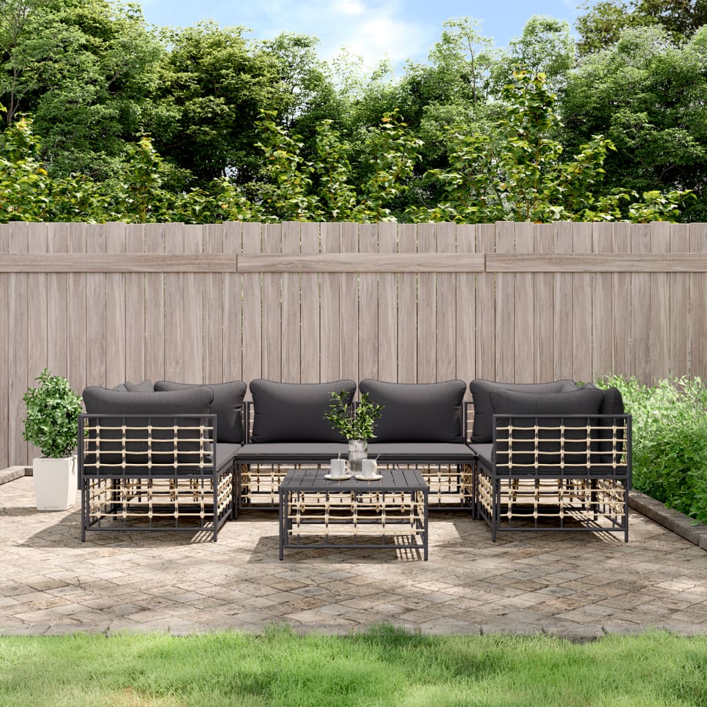 Set Divani da Giardino 7 pz con Cuscini Antracite in Polyrattan