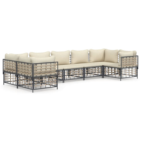 Set Divani da Giardino 7 pz con Cuscini Antracite in Polyrattan