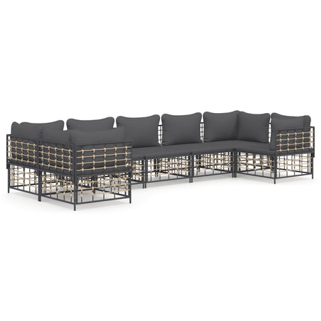 Set Divani da Giardino 7 pz con Cuscini Antracite in Polyrattan