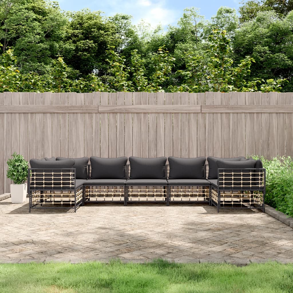 Set Divani da Giardino 7 pz con Cuscini Antracite in Polyrattan