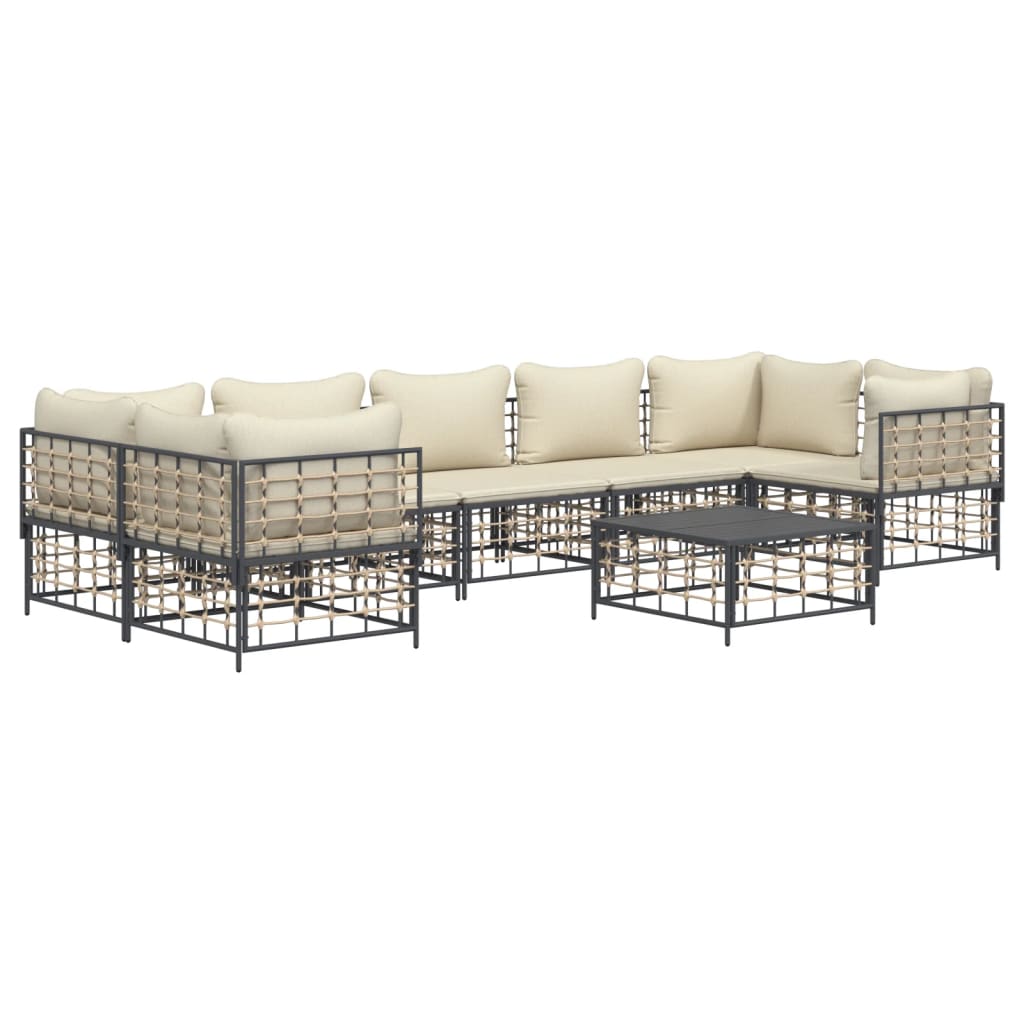 Set Divani da Giardino 8 pz con Cuscini Antracite in Polyrattan