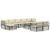 Set Divani da Giardino 10pz con Cuscini Antracite in Polyrattan