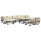 Set Divani da Giardino 10pz con Cuscini Antracite in Polyrattan