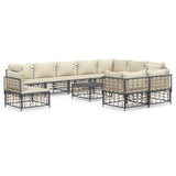 Set Divani da Giardino 11pz con Cuscini in Polyrattan Antracite