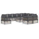 Set Divani da Giardino 11pz con Cuscini in Polyrattan Antracite