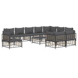 Set Divani da Giardino 11pz con Cuscini in Polyrattan Antracite