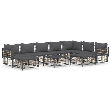 Set Divani da Giardino 10pz con Cuscini Antracite in Polyrattan