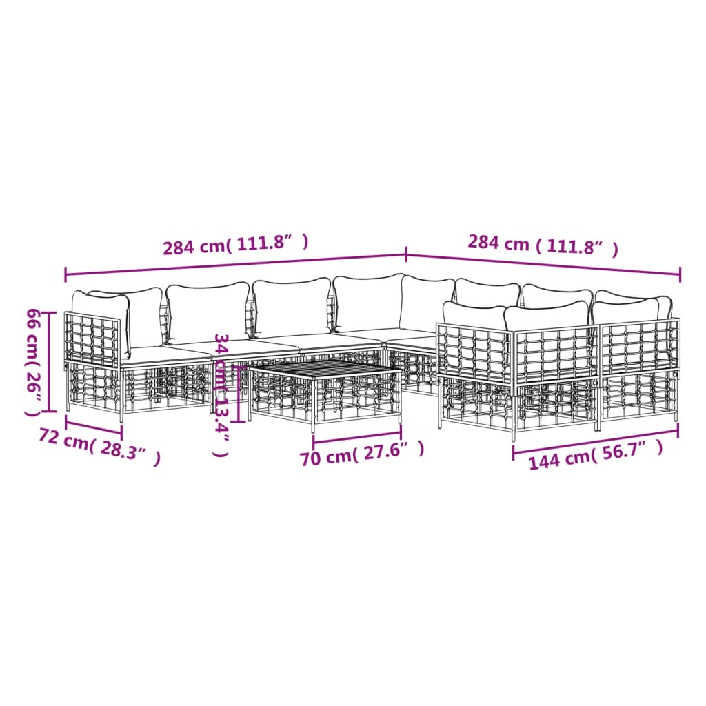 Set Divani da Giardino 9 pz con Cuscini Antracite in Polyrattan