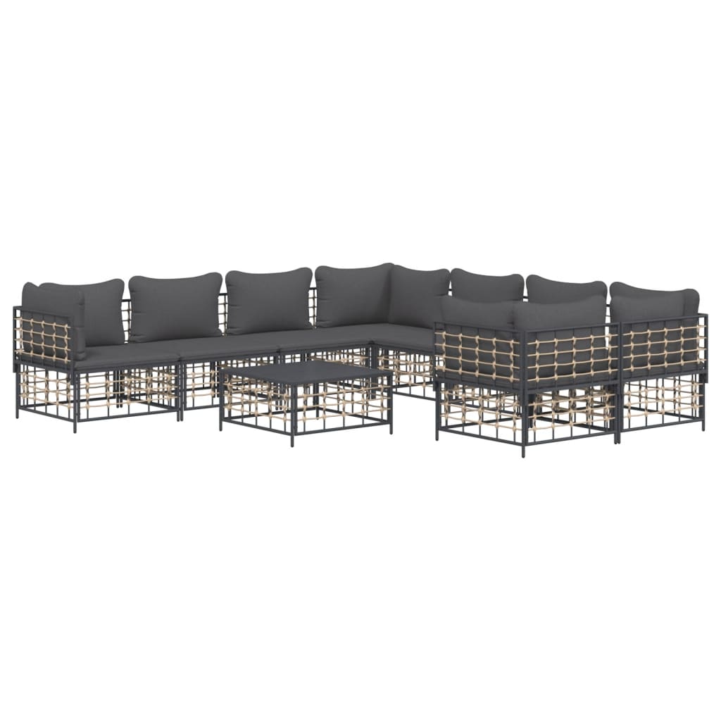 Set Divani da Giardino 9 pz con Cuscini Antracite in Polyrattan