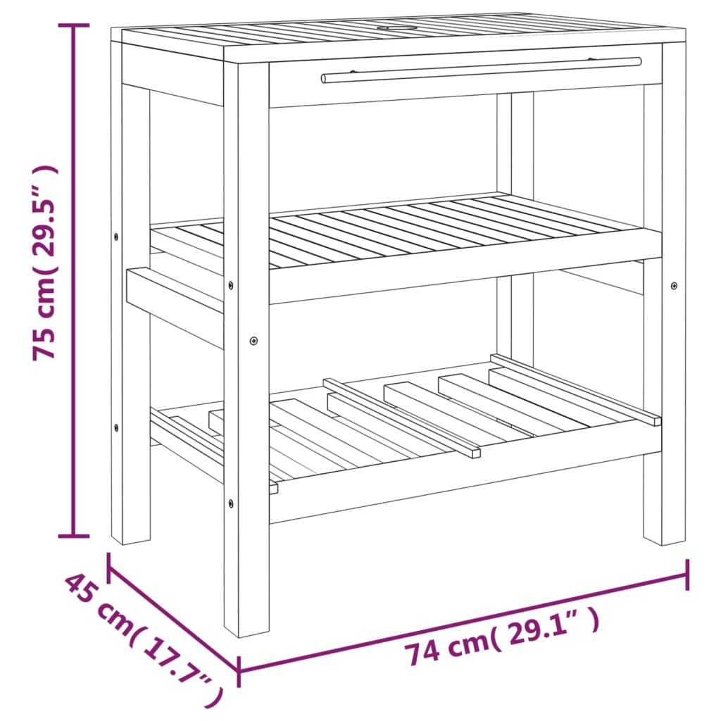 Mobile Vanità da Bagno con 2 Mensole 74x45x75 cm Legno Massello