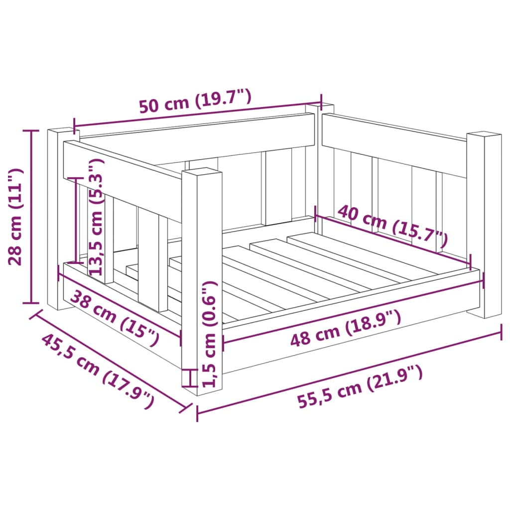 Cuccia per Cani 55,5x45,5x28 cm in Legno Massello di Pino