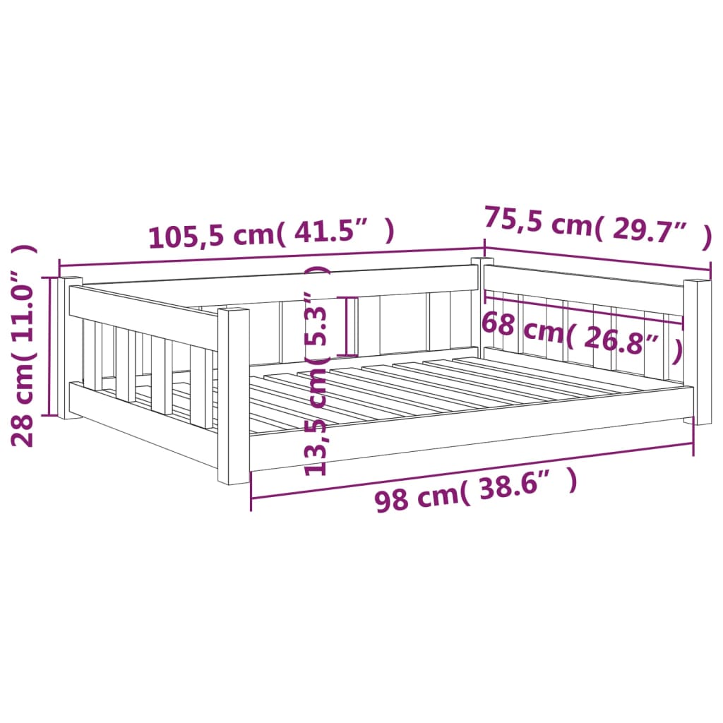 Cuccia per Cani 105,5x75,5x28 cm in Legno Massello di Pino