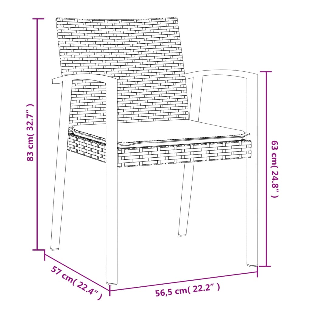 Sedie da Giardino con Cuscini 4pz Nere 56,5x57x83 cm Polyrattan