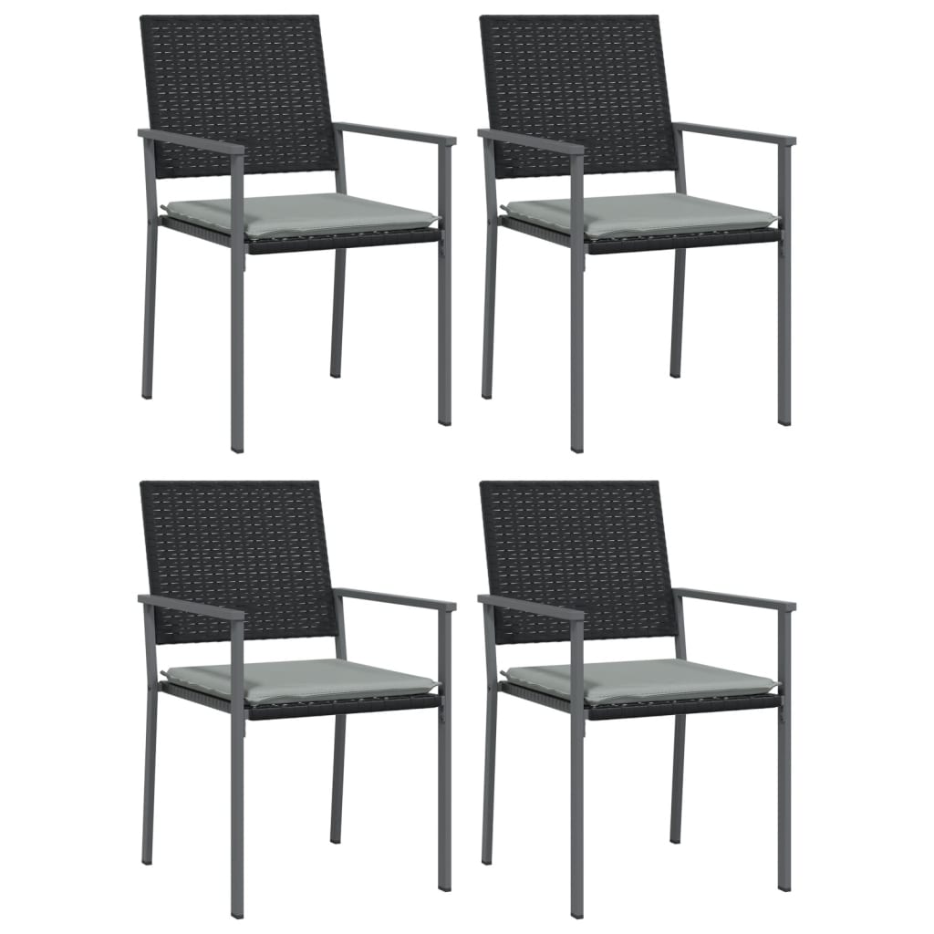 Sedie da Giardino con Cuscini 4pz Nere 54x62,5x89 cm Polyrattan