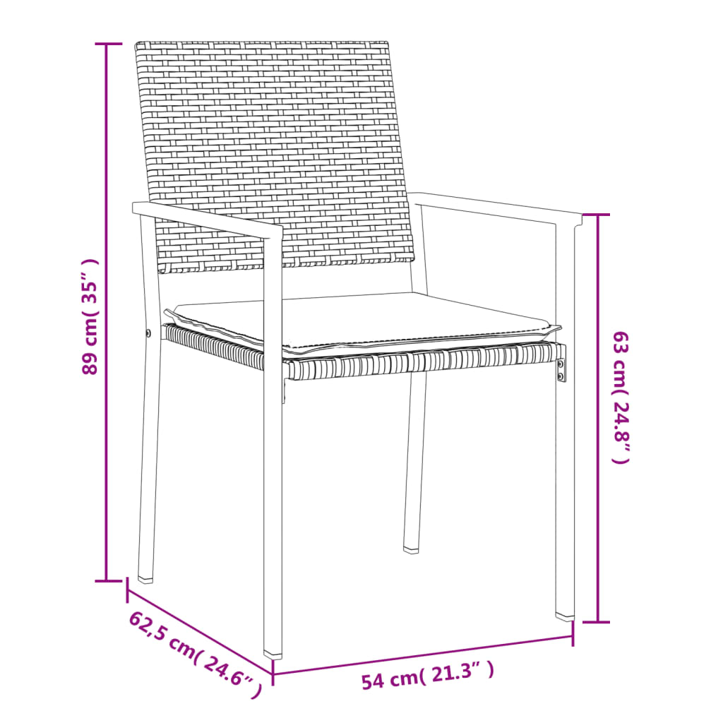 Sedie da Giardino con Cuscini 4pz Nere 54x62,5x89 cm Polyrattan