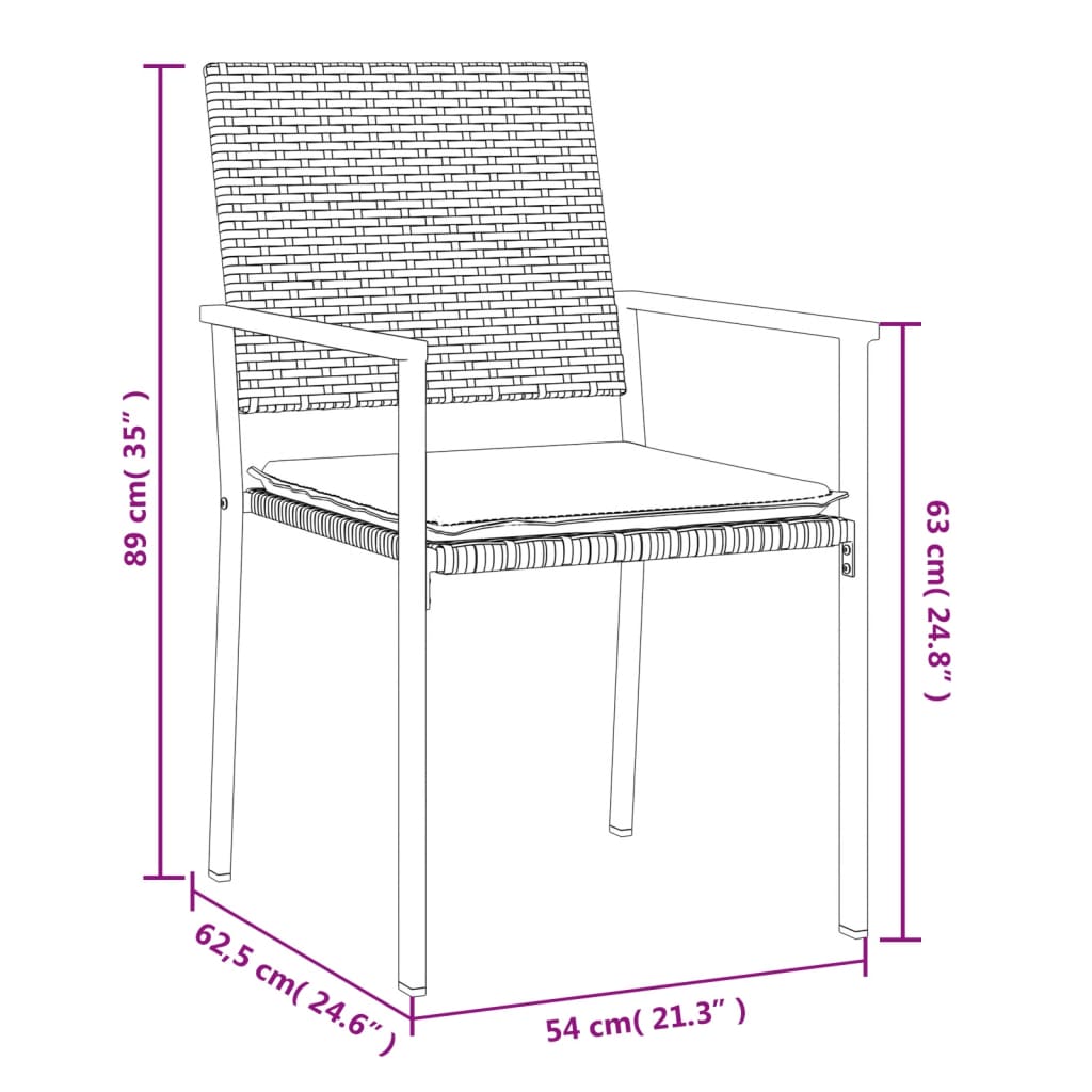 Sedie da Giardino con Cuscini 6pz Nere 54x62,5x89 cm Polyrattan