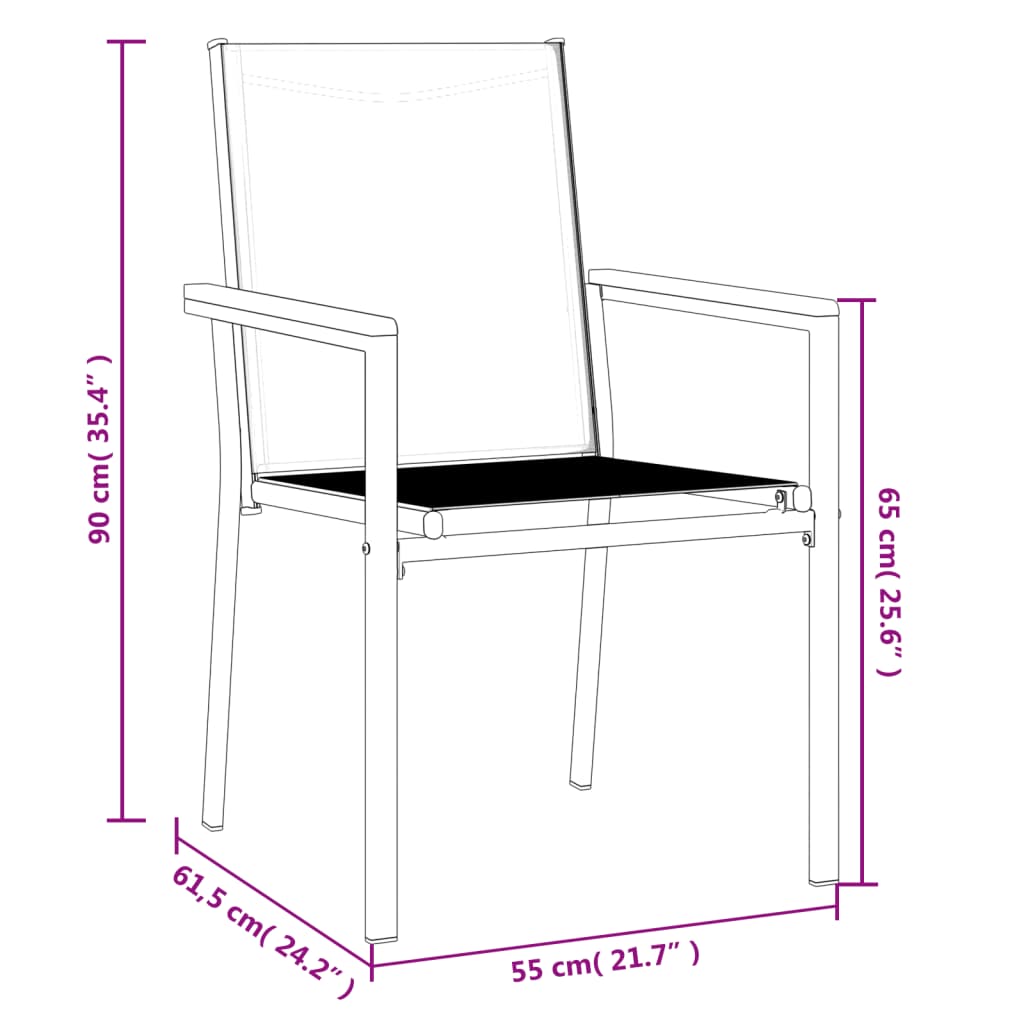 Sedie da Giardino 4 pz Nere 55x61,5x90 cm Textilene e Acciaio