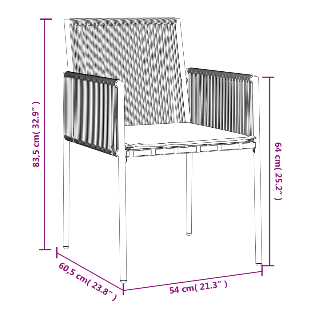 Sedie Giardino con Cuscini 4 pz Nere 54x60,5x83,5 cm Polyrattan