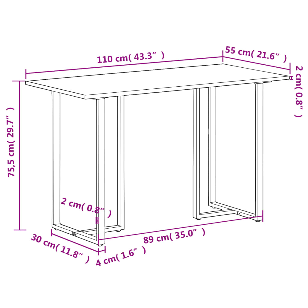 Tavolo da Pranzo 110x55x75,5 cm in Legno Massello di Mango