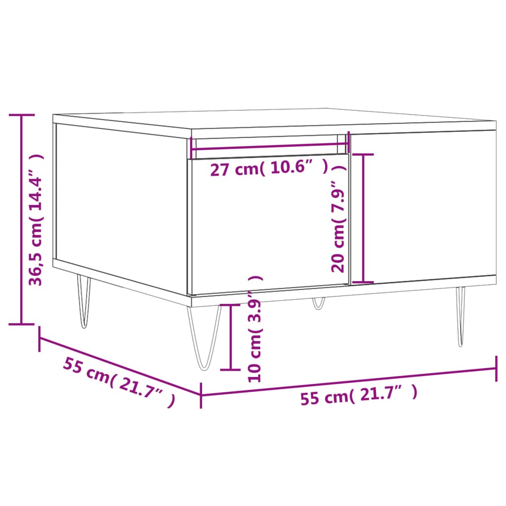 Tavolino da Salotto Bianco 55x55x36,5 cm in Legno Multistrato