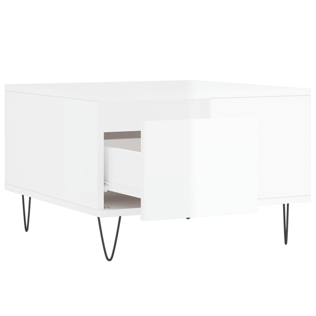 Tavolino Salotto Bianco Lucido 55x55x36,5 cm Legno Multistrato