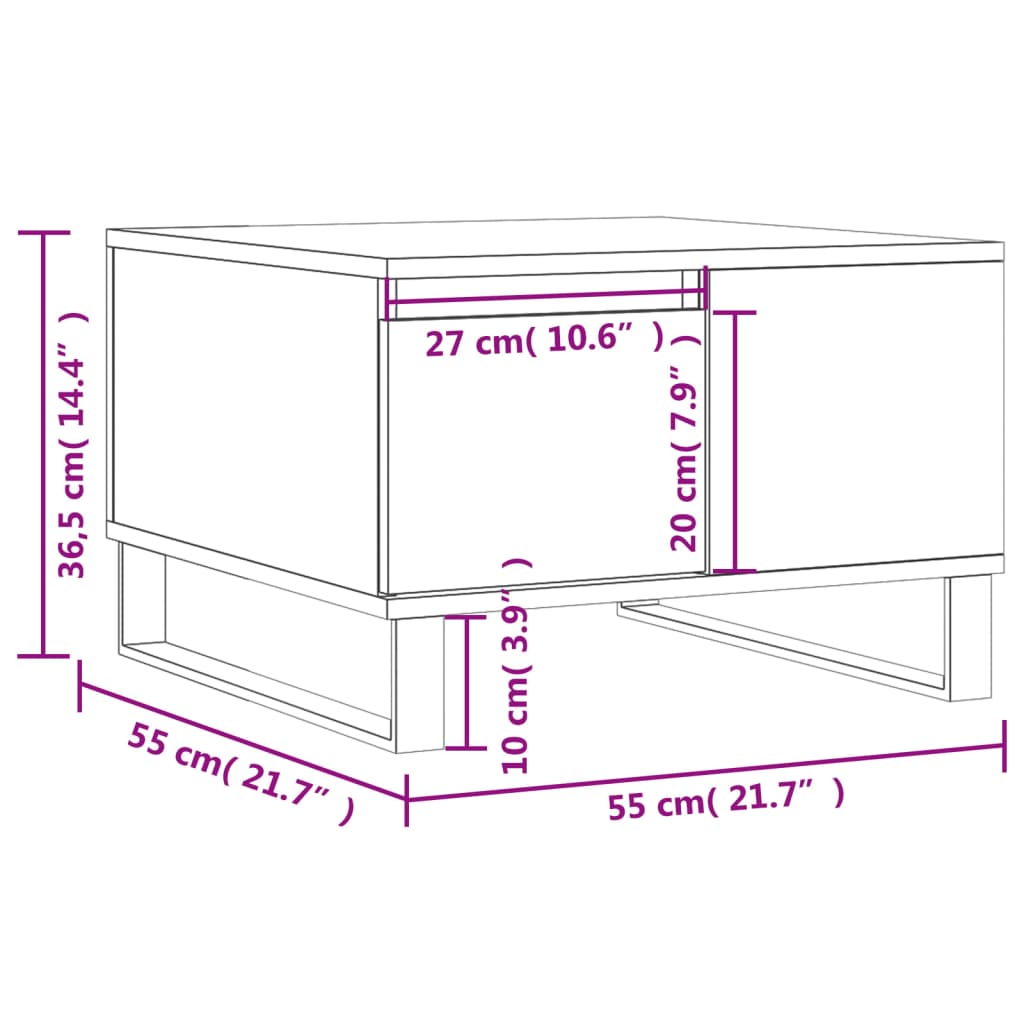 Tavolino Salotto Bianco Lucido 55x55x36,5 cm Legno Multistrato