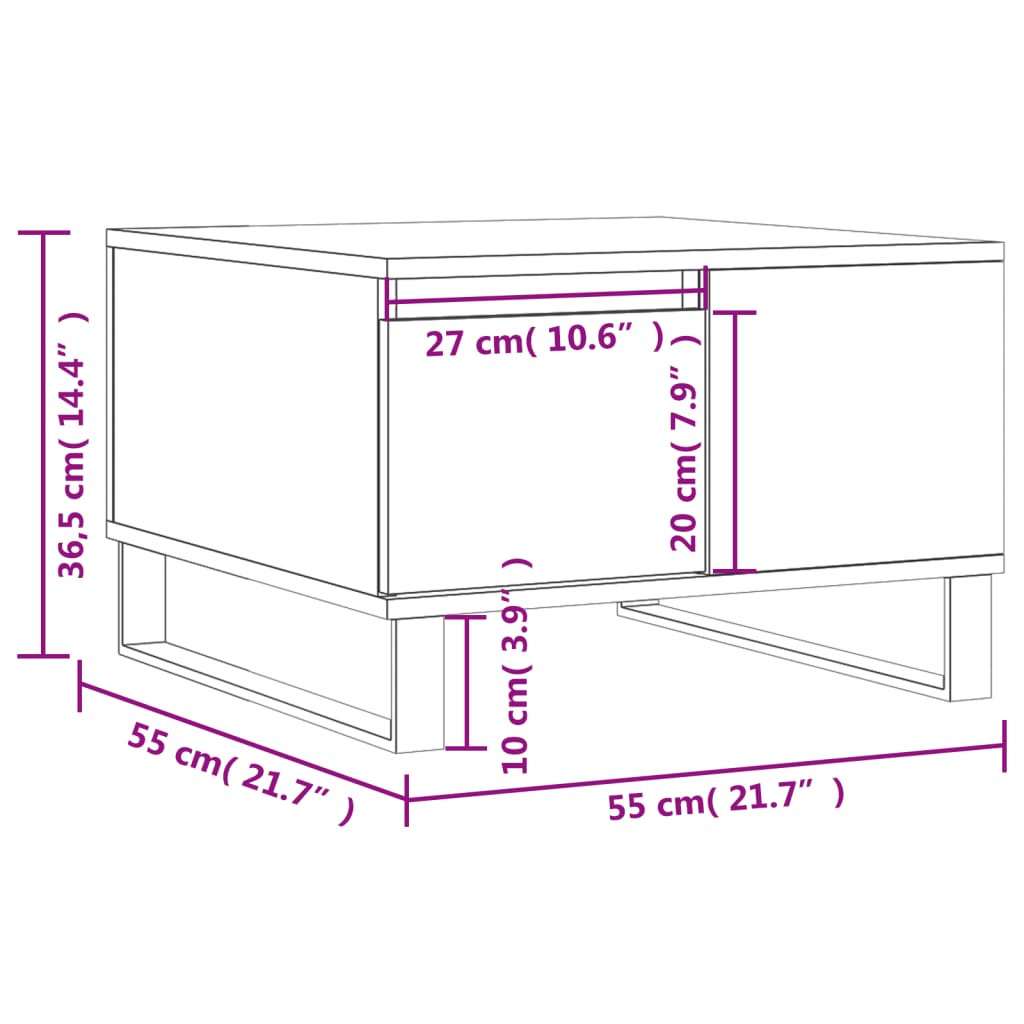 Tavolino da Salotto Rovere Fumo 55x55x36,5 cm Legno Multistrato