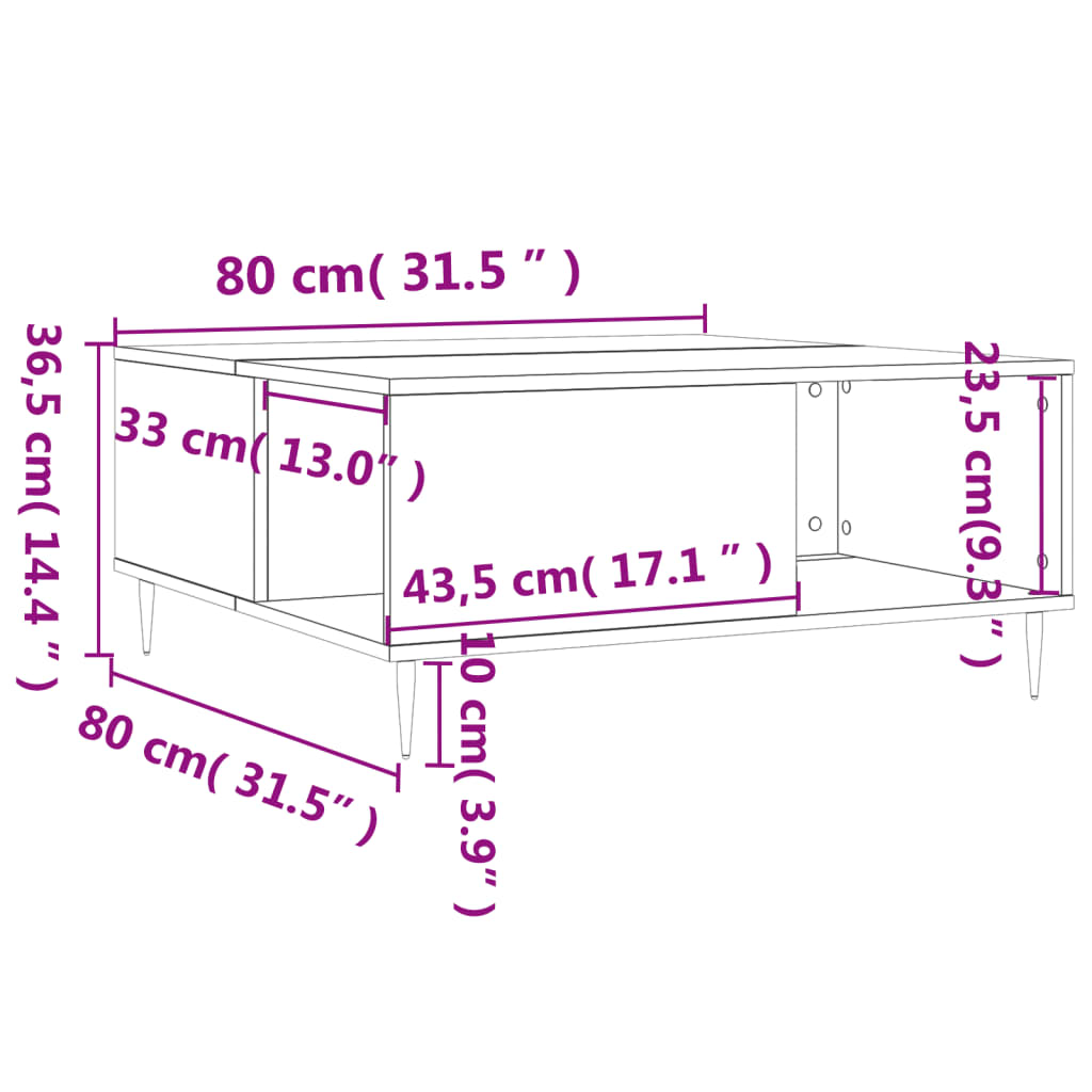 Tavolino da Salotto Bianco 80x80x36,5 cm in Legno Multistrato