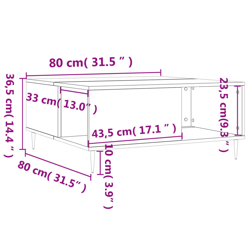 Tavolino Salotto Bianco Lucido 80x80x36,5 cm Legno Multistrato