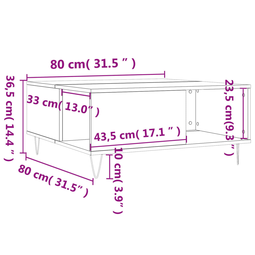 Tavolino da Salotto Nero 80x80x36,5 cm in Legno Multistrato