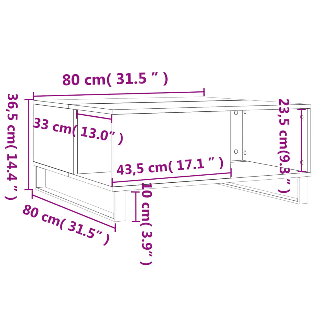 Tavolino da Salotto Bianco 80x80x36,5 cm in Legno Multistrato