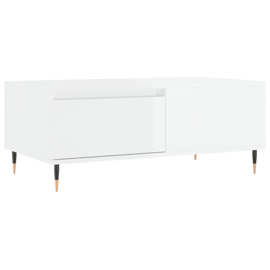 Tavolino Salotto Bianco Lucido 90x50x36,5 cm Legno Multistrato