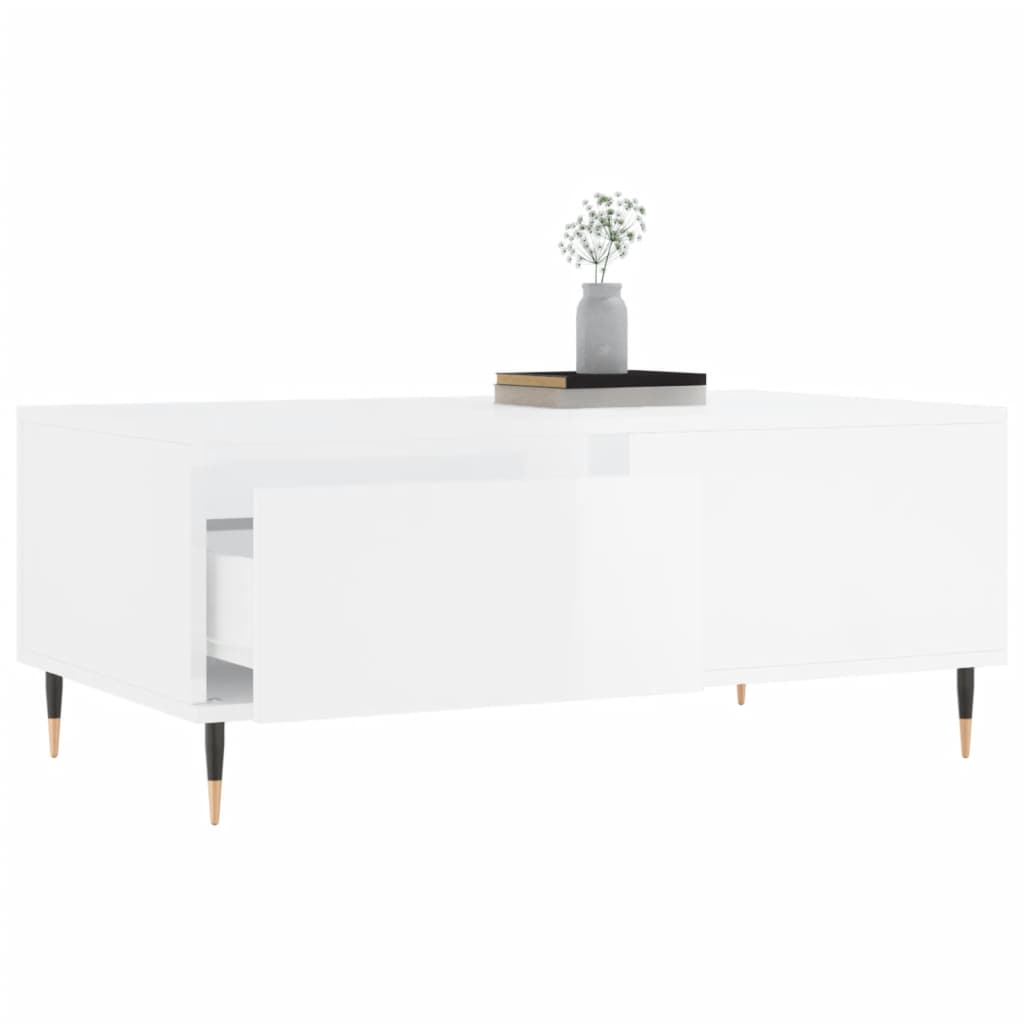 Tavolino Salotto Bianco Lucido 90x50x36,5 cm Legno Multistrato