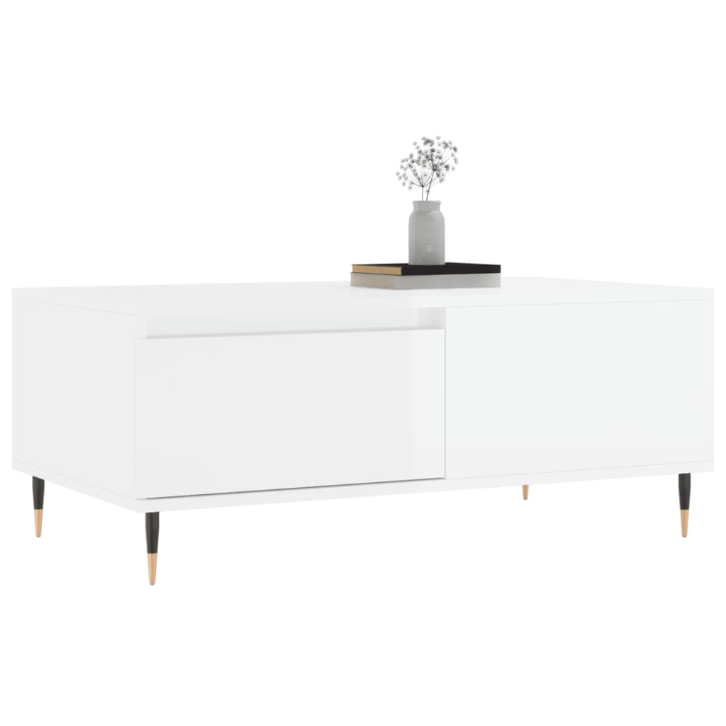 Tavolino Salotto Bianco Lucido 90x50x36,5 cm Legno Multistrato