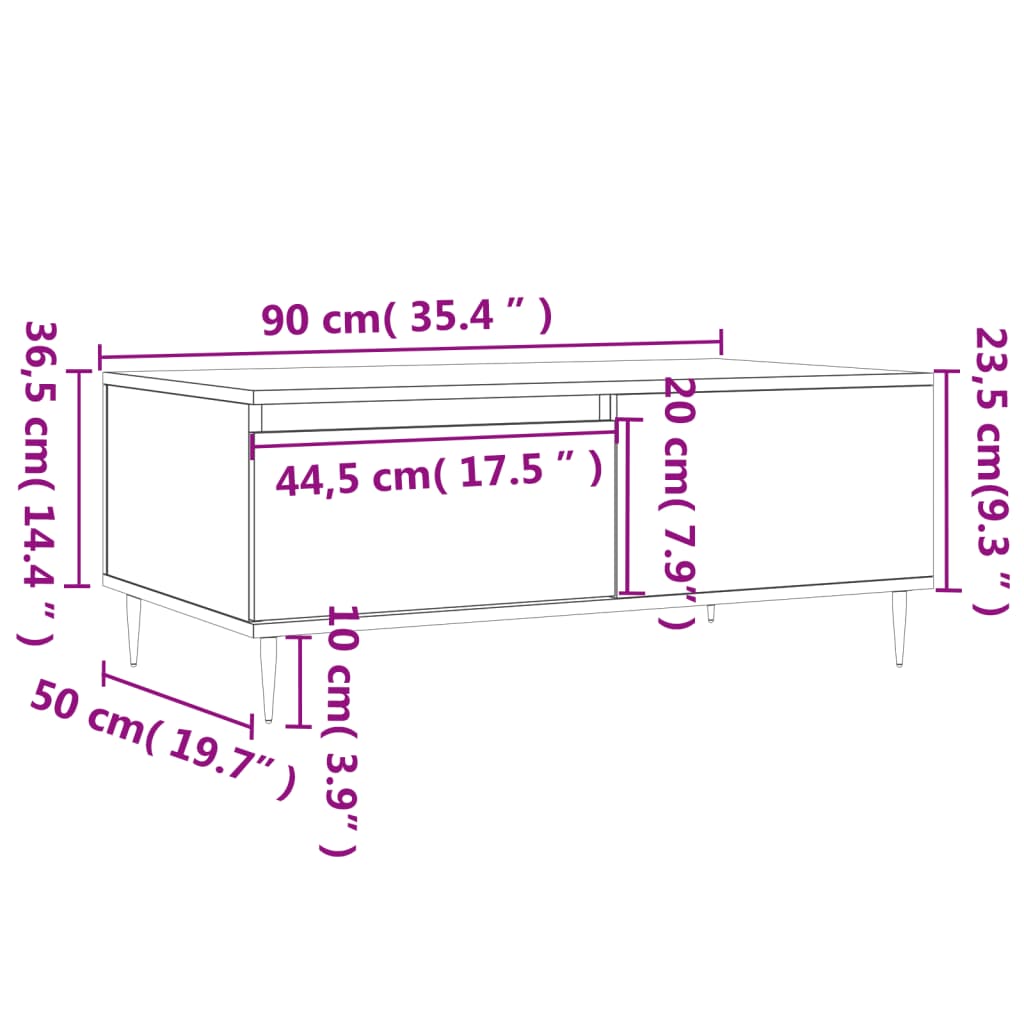 Tavolino da Salotto Rovere Marrone 90x50x36,5 cm in Multistrato